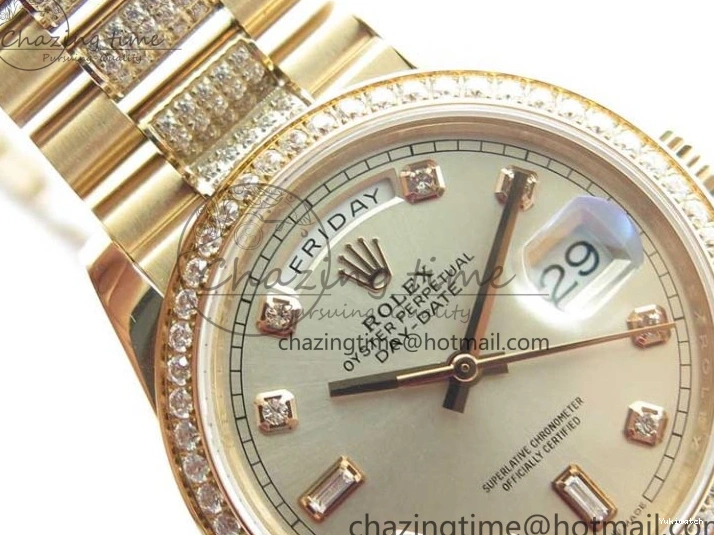 Bracelet Day-Date Dial Silver on Crystal RG A2836 Best Edition 128235 Marker Crystal BP President 36mm RG 0511